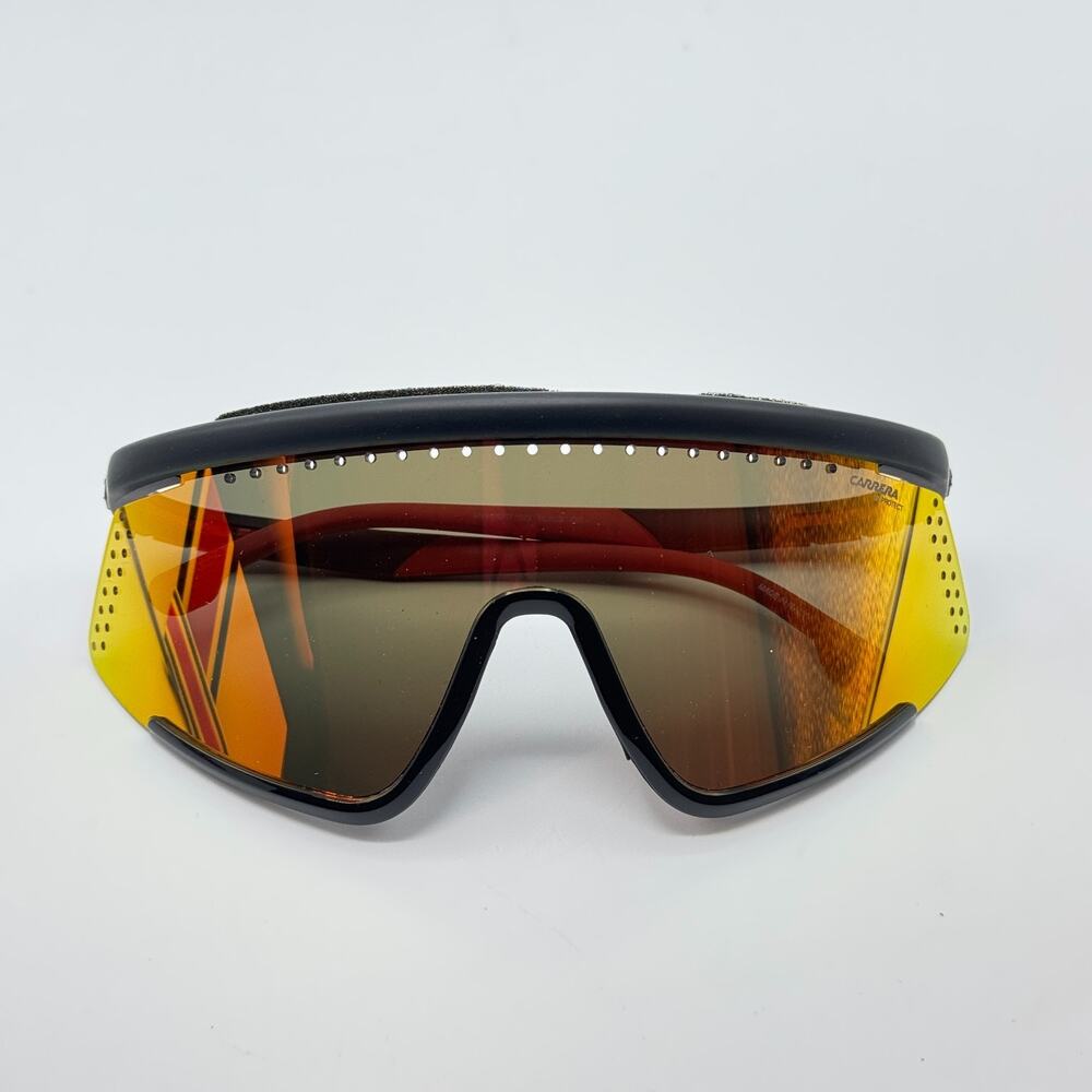 Carrera Sunglasses Hyperfit 10/S BLXUZ Black Frame Red Mirror Shield Lens New
